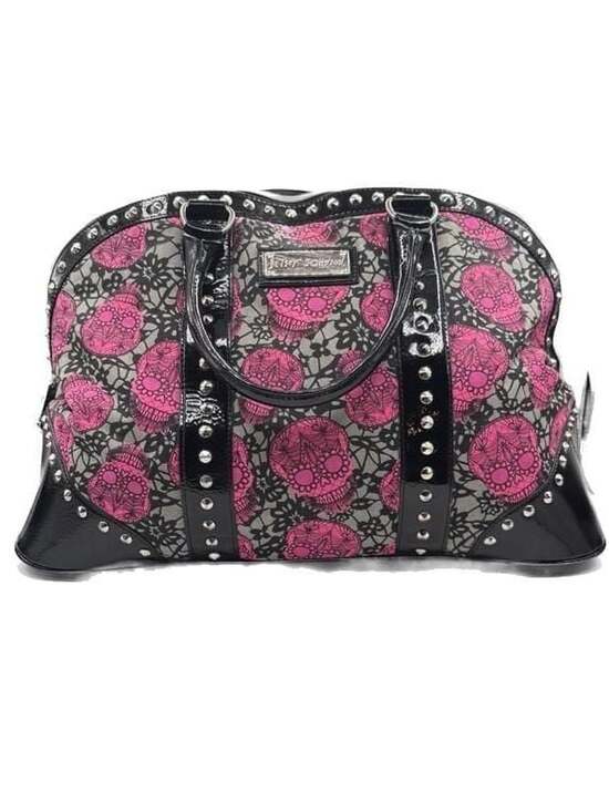 Betsey Johnson Handbags - Betsey Johnson Pink Lace Sugar Skull Studded Weekender Bag